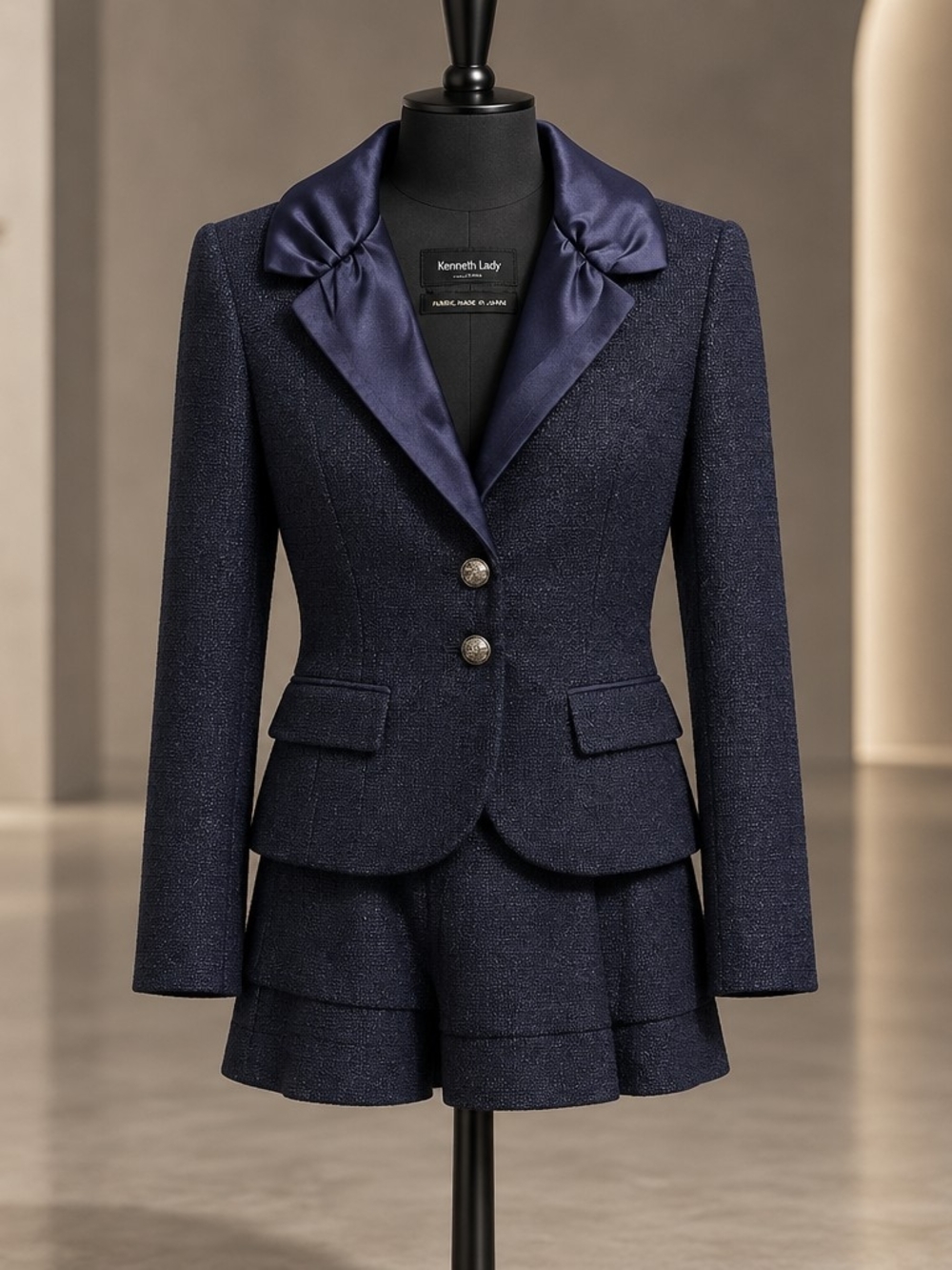 Black Satin-Trim Tweed Blazer